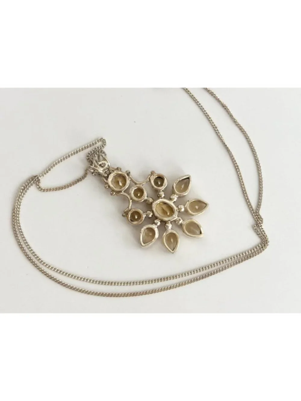 Snowflake Shaped Citrine Sterling Silver 925 Vintage Pendant Necklace - 18